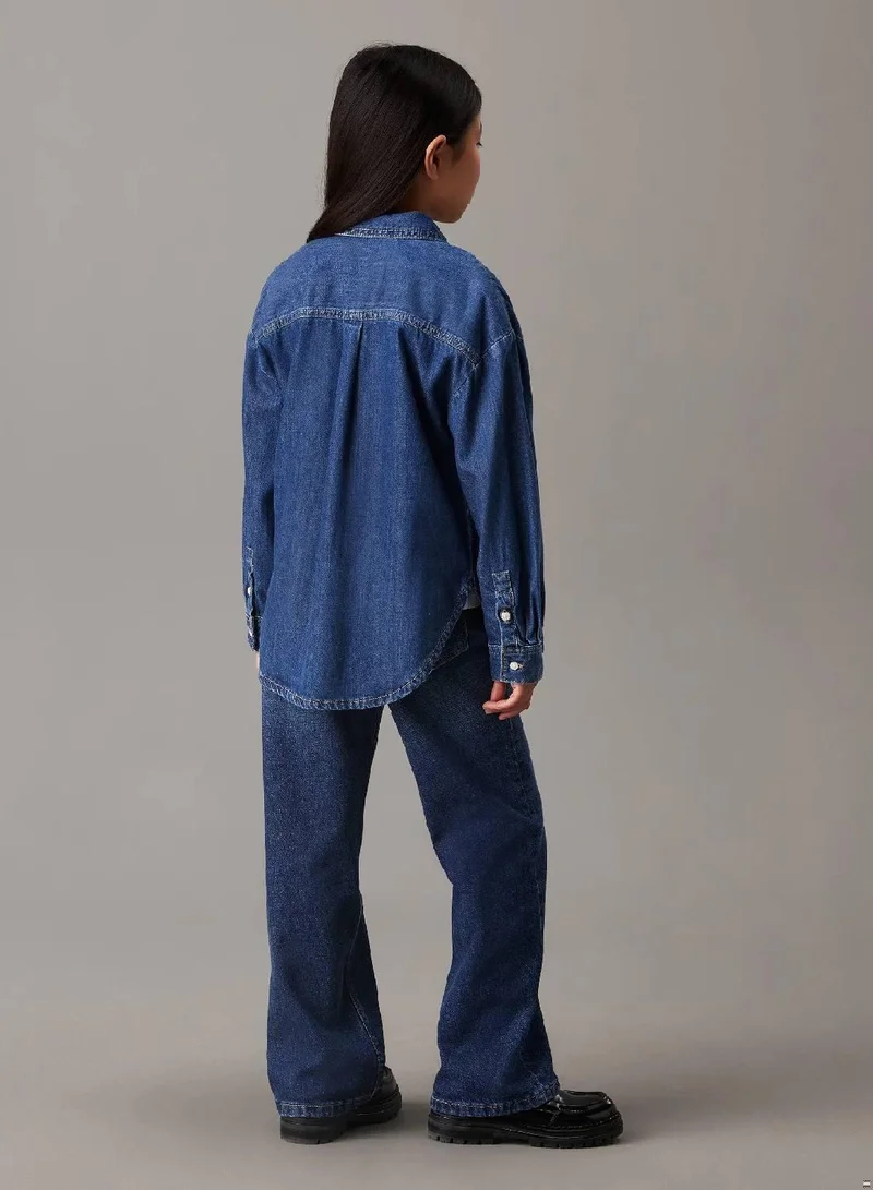 كالفن كلاين جينز بنطال جينز بخصر مرتفع وقصة أرجل واسعة