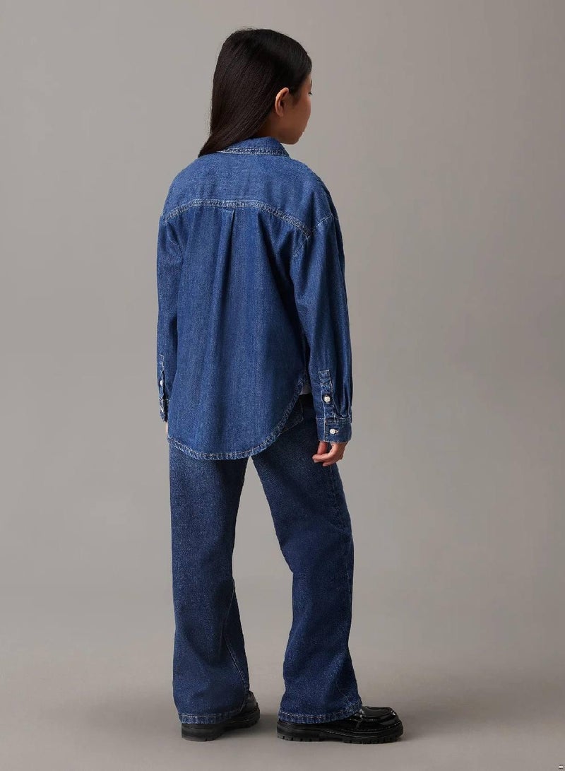 كالفن كلاين جينز بنطال جينز بخصر مرتفع وقصة أرجل واسعة - Image 2