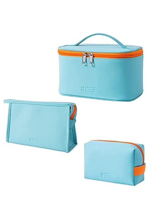 Generic 3 Pack Cosmetic Makeup Bag for Purse Pouch Travel Beauty Zipper Organizer Gifts Girl Women PU Leather Washable Waterproof  - Image 1