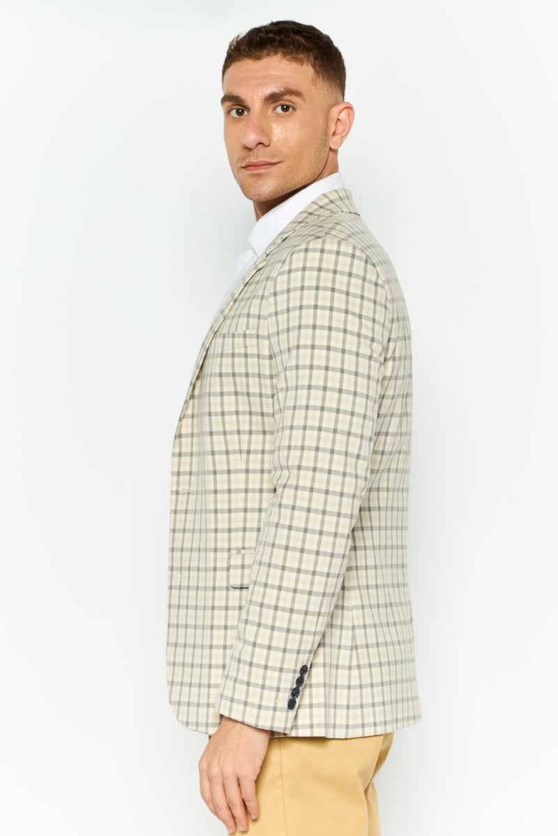 Asos Design Men Regular Fit Plaid Semi-Formal Suit Jacket, Beige - Image 3