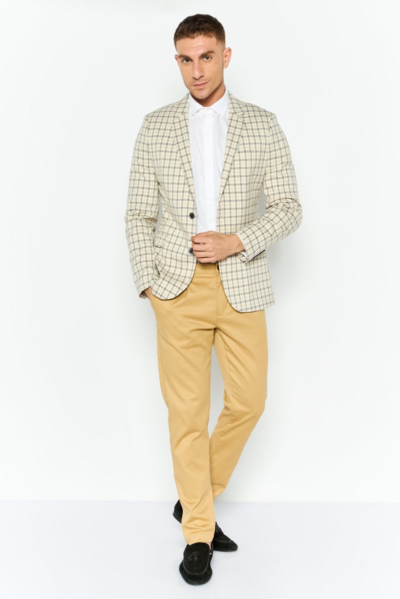 Asos Design Men Regular Fit Plaid Semi-Formal Suit Jacket, Beige - Image 2