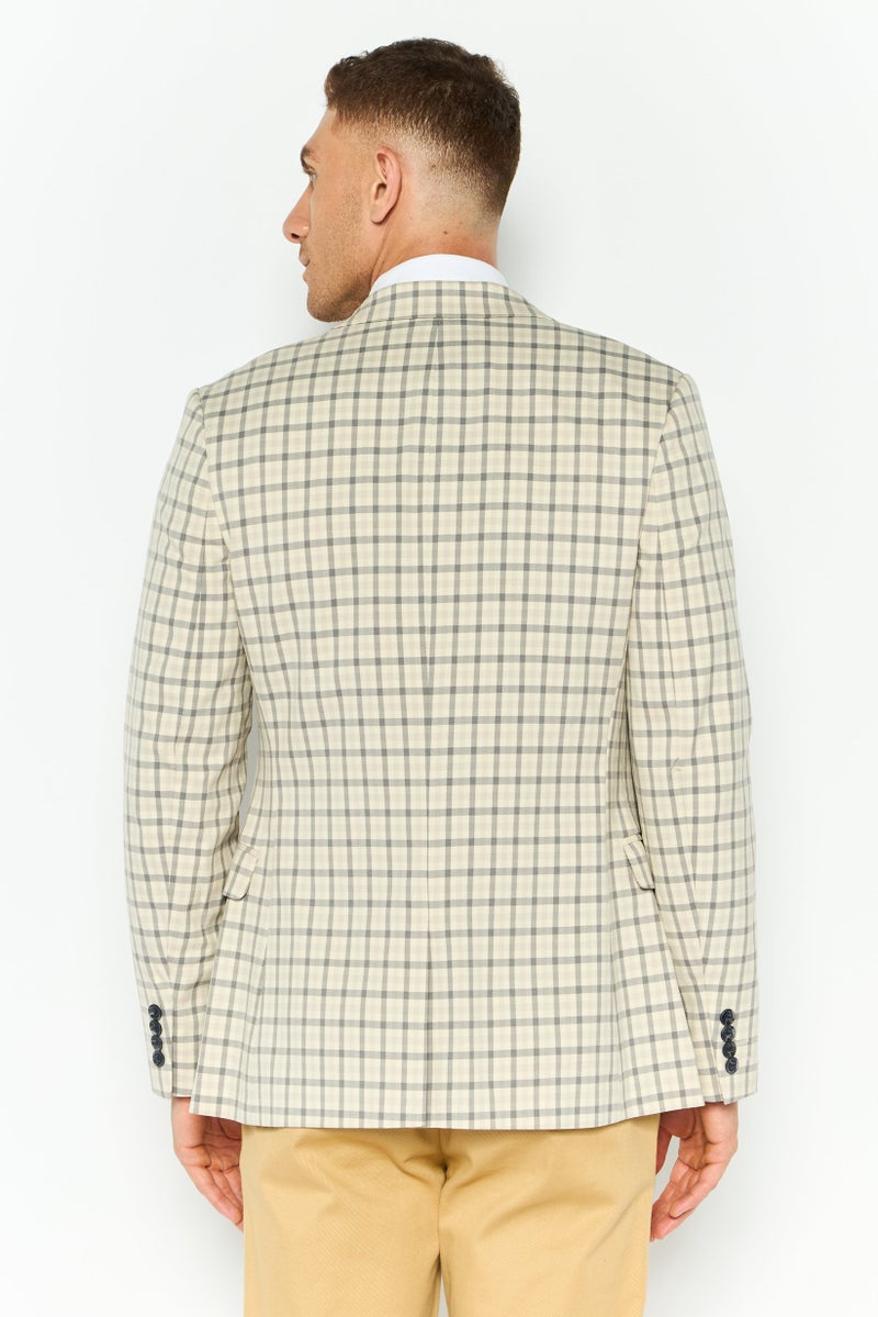Asos Design Men Regular Fit Plaid Semi-Formal Suit Jacket, Beige - Image 4