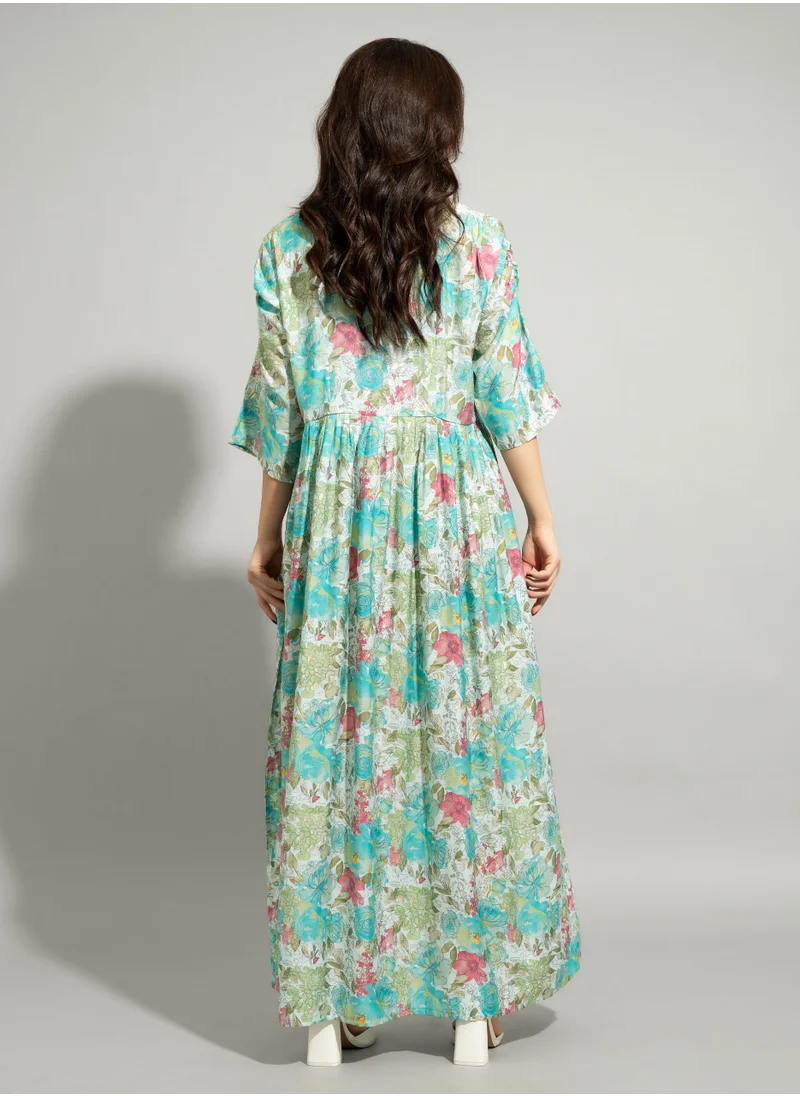 IKKXA Majestic Floral Elegance Jalabiya IN8392 Turquoise