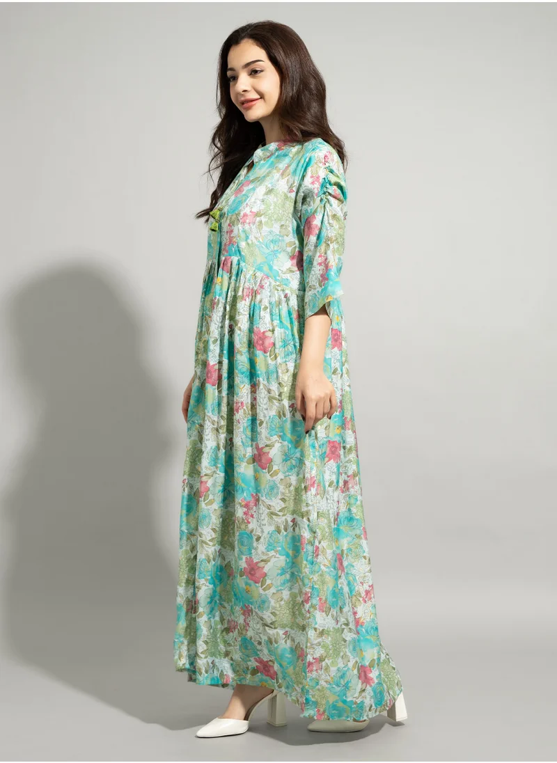 IKKXA Majestic Floral Elegance Jalabiya IN8392 Turquoise