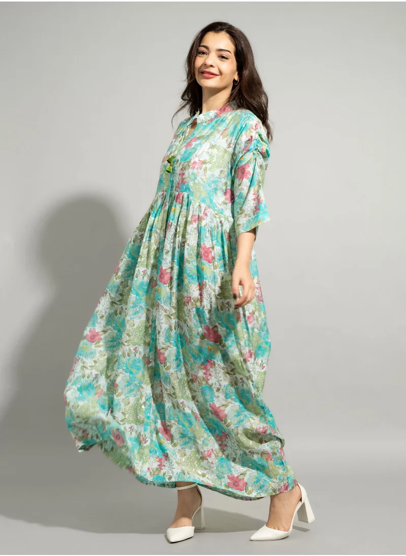 IKKXA Majestic Floral Elegance Jalabiya IN8392 Turquoise