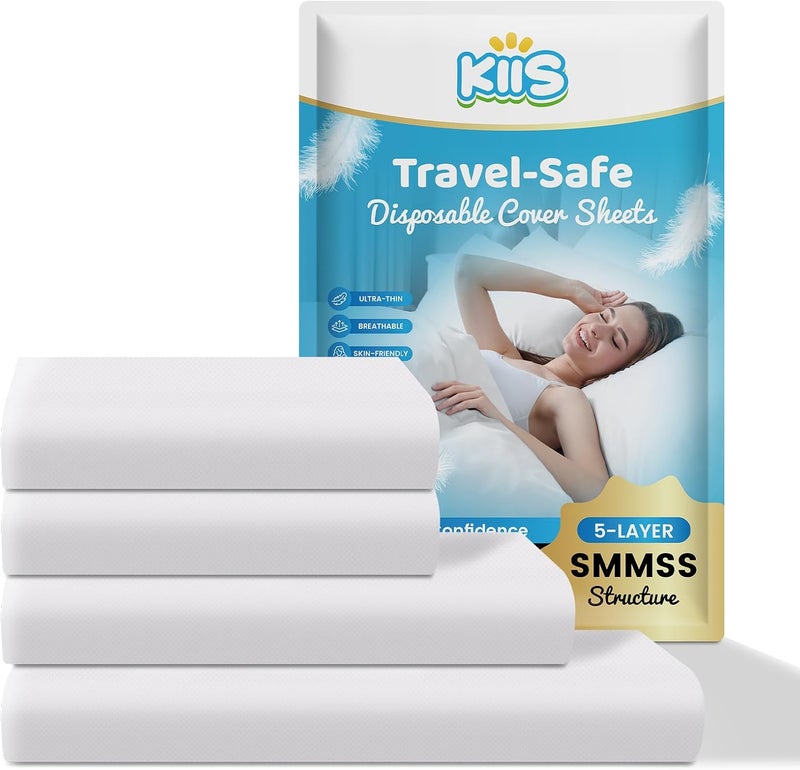 KIIS Travel-Safe Disposable Cover Sheets for Travel, Disposable Bed Sheet, Disposable Duvet/Comforter Cover, Disposable Pillowcases, Perfect for Hotels & Trips (King Size) - Image 1