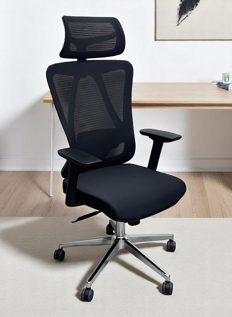 Wooden Twist Bareeq Executive Desk Chair Office Chair 360° Swivel with Lumbar Support (Black)  - Image 1