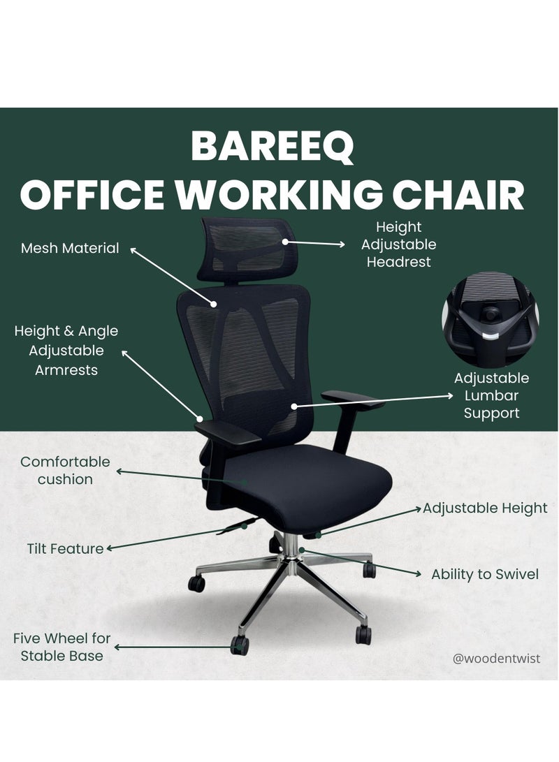 Wooden Twist Bareeq Executive Desk Chair Office Chair 360° Swivel with Lumbar Support (Black)  - Image 2