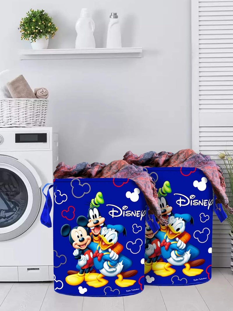 Kuber Industries Disney Print Round 2 Pieces Waterproof Cotton Laundry Bag, Toy Storage, Laundry Basket Organizer 45 L (Blue)-KUBMART11630, Standard - Image 1
