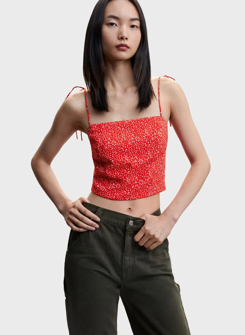 مانجو بلوزة قصيرة بحمالات وطبعات