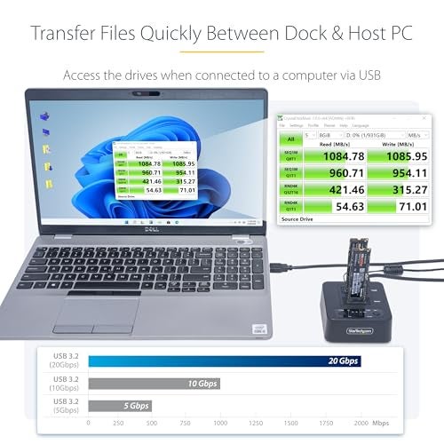 StarTech.com 1:1 M.2 NVMe Drive Duplicator, 90GBpm Standalone M.2 SSD Cloner/Copier, USB-C 3.2 20Gbps M.2 Dual-Bay Drive Dock - Image 4