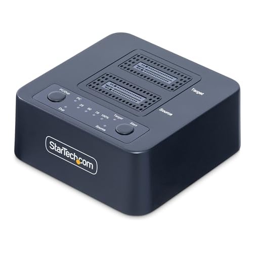 StarTech.com 1:1 M.2 NVMe Drive Duplicator, 90GBpm Standalone M.2 SSD Cloner/Copier, USB-C 3.2 20Gbps M.2 Dual-Bay Drive Dock - Image 1