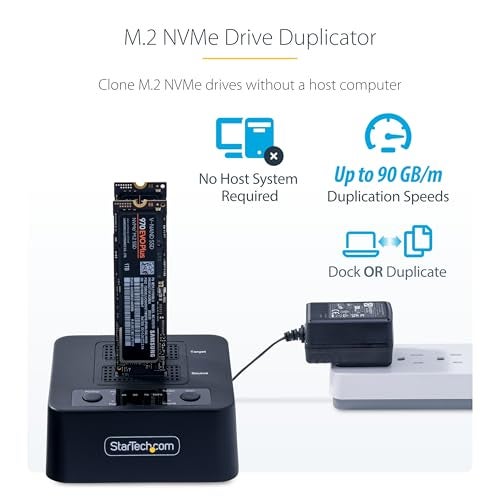 StarTech.com 1:1 M.2 NVMe Drive Duplicator, 90GBpm Standalone M.2 SSD Cloner/Copier, USB-C 3.2 20Gbps M.2 Dual-Bay Drive Dock - Image 2