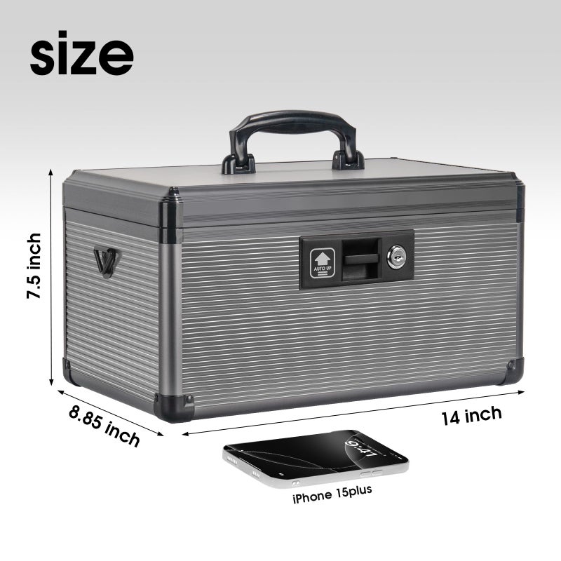 Lockbako Medicine Lock Box with Key, Alluminum Alloy Box for Medication,First Aid Box with a Removeable Tray to Store Medicines & Pills for Home, Black, 14 * 8.46 * 7.48 Inch - Image 2