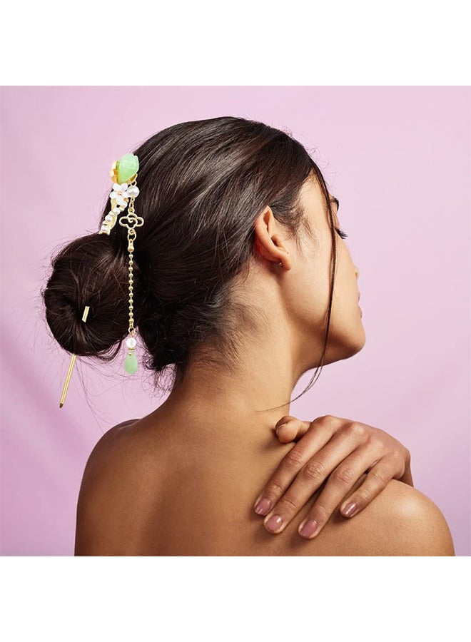 2 حزمة الصينية التقليدية الزهور الشعر، اليشم شرابة خمر دبوس الشعر، الصينية هانفو التلفزيون النمط الكلاسيكي اكسسوارات الشعر للفتيات ماكياج السفر - Image 4