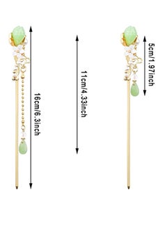 Depend 2 Pack Chinese Traditional Flowers Hair Sticks, Jade Tassel Vintage Hairpin Chopsticks, Chinese Hanfu TV Classical Style Hair Accessories For Girls Travel Makeup  - Image 2
