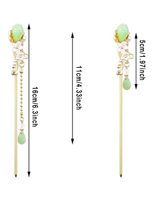 2 حزمة الصينية التقليدية الزهور الشعر، اليشم شرابة خمر دبوس الشعر، الصينية هانفو التلفزيون النمط الكلاسيكي اكسسوارات الشعر للفتيات ماكياج السفر - Image 2