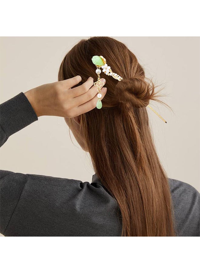 2 حزمة الصينية التقليدية الزهور الشعر، اليشم شرابة خمر دبوس الشعر، الصينية هانفو التلفزيون النمط الكلاسيكي اكسسوارات الشعر للفتيات ماكياج السفر - Image 5