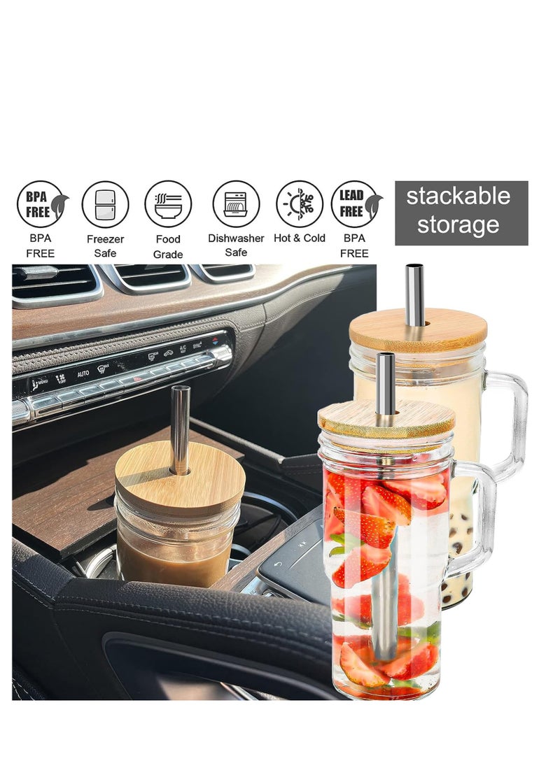 SYOSI Glass Cups with Bamboo Lids and Straws, Tumbler Cups with Handle 24oz, Reusable Mason Jar with Lid-Wide Mouth Drinking Glasses, Boba Cup Smoothie Tumbler Iced Coffee Cup Travel Cups - Image 5