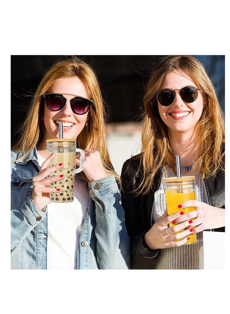 SYOSI Glass Cups with Bamboo Lids and Straws, Tumbler Cups with Handle 24oz, Reusable Mason Jar with Lid-Wide Mouth Drinking Glasses, Boba Cup Smoothie Tumbler Iced Coffee Cup Travel Cups - Image 3