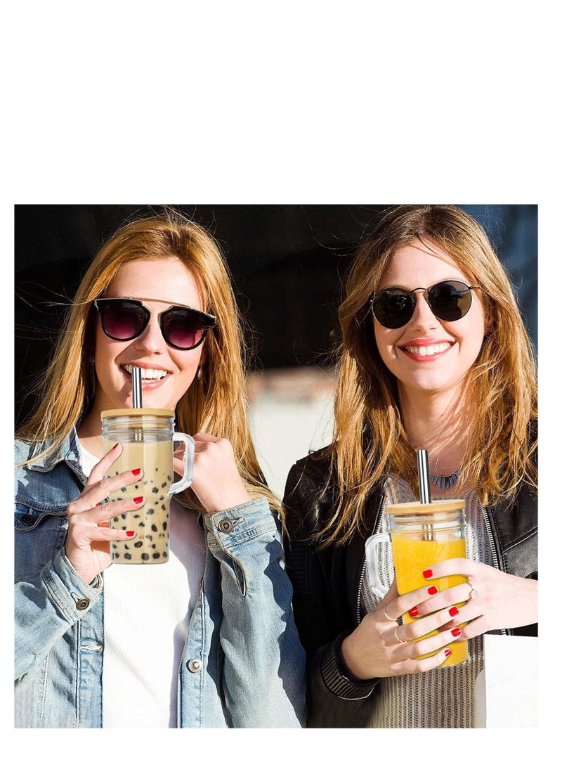 SYOSI Glass Cups with Bamboo Lids and Straws, Tumbler Cups with Handle 24oz, Reusable Mason Jar with Lid-Wide Mouth Drinking Glasses, Boba Cup Smoothie Tumbler Iced Coffee Cup Travel Cups - Image 2