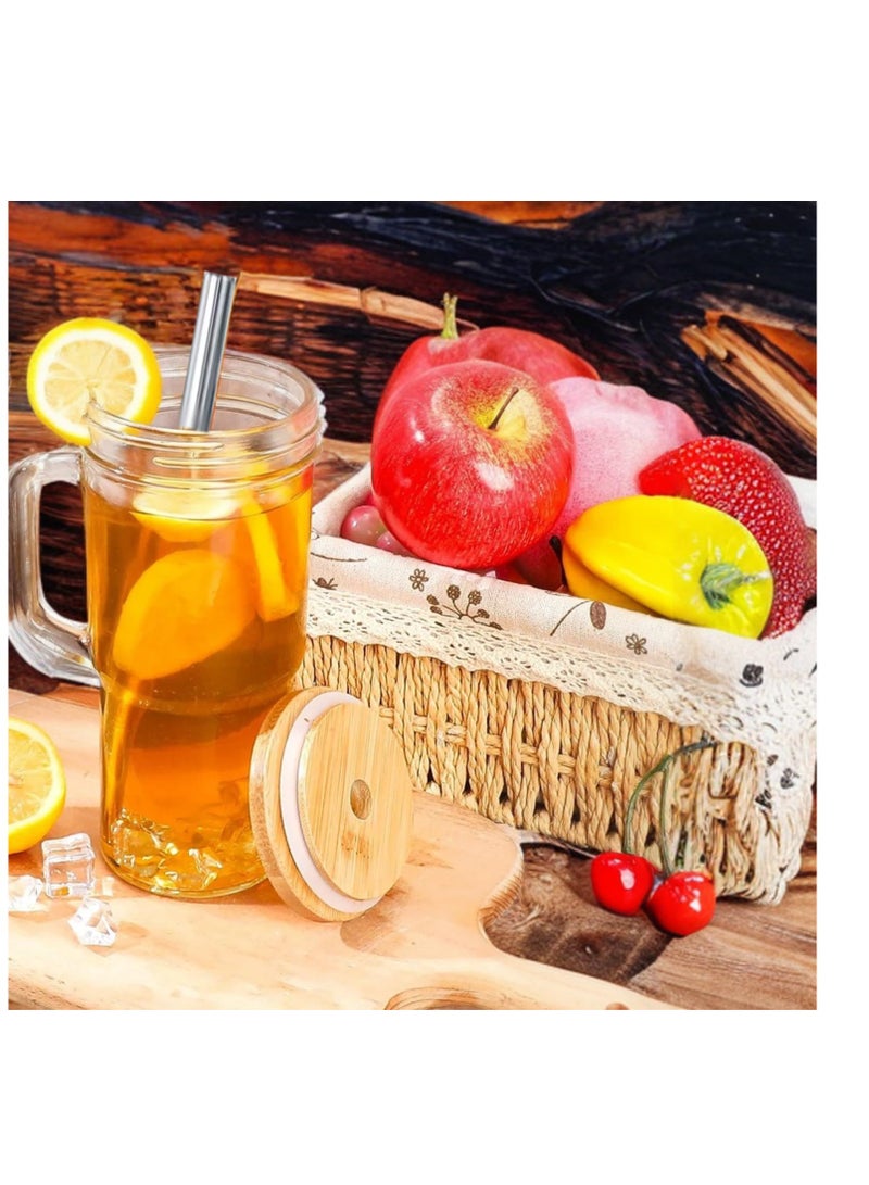 SYOSI Glass Cups with Bamboo Lids and Straws, Tumbler Cups with Handle 24oz, Reusable Mason Jar with Lid-Wide Mouth Drinking Glasses, Boba Cup Smoothie Tumbler Iced Coffee Cup Travel Cups - Image 4
