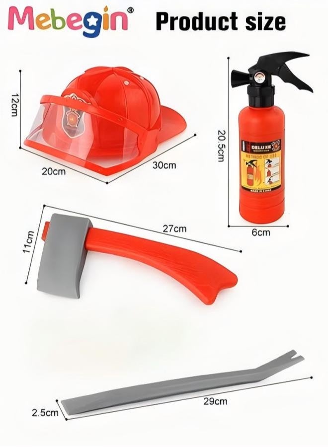 ميبيجين 7 قطع طقم أزياء لعب أدوار لطفل إطفائي مع ملحقات تشمل سترة وخوذة وفأس بلاستيكي ومطفأة حريق وألعاب أزياء لعب أدوار إطفائي - Image 2