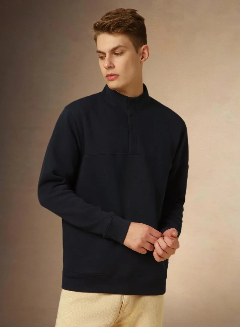 Dennis Lingo Navy Men's Navy Polyester Blend Solid Regular Fit Sweatshirt for Men | Best Price UAE