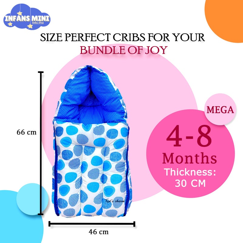 Infans Mini Ovally Mega 3 in 1 Baby's Cotton Bed Cum Carry Bed Printed Baby Sleeping Bag-Baby Bed-Infant Portable for Unisex Easily Portable, Light Weight Carry for New Born 4-8 Months Old(Blue) - Image 2