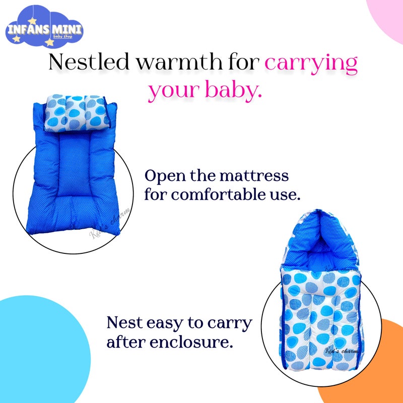 Infans Mini Ovally Mega 3 in 1 Baby's Cotton Bed Cum Carry Bed Printed Baby Sleeping Bag-Baby Bed-Infant Portable for Unisex Easily Portable, Light Weight Carry for New Born 4-8 Months Old(Blue) - Image 3