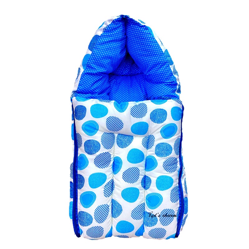 Infans Mini Ovally Mega 3 in 1 Baby's Cotton Bed Cum Carry Bed Printed Baby Sleeping Bag-Baby Bed-Infant Portable for Unisex Easily Portable, Light Weight Carry for New Born 4-8 Months Old(Blue) - Image 1