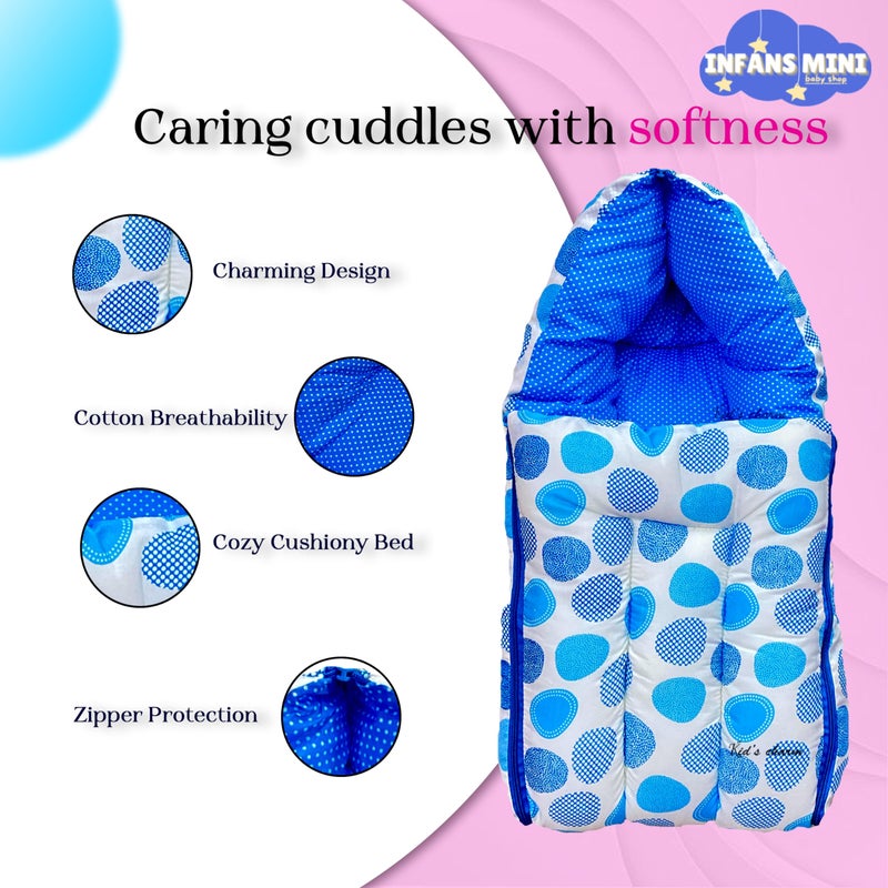 Infans Mini Ovally Mega 3 in 1 Baby's Cotton Bed Cum Carry Bed Printed Baby Sleeping Bag-Baby Bed-Infant Portable for Unisex Easily Portable, Light Weight Carry for New Born 4-8 Months Old(Blue) - Image 4