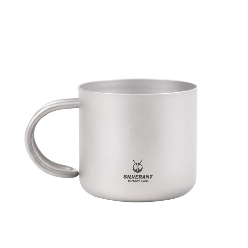 SILVERANT Camping Mug Titanium Double Wall Coffee Tea Cup 110ML DoubleWall Cup with Class Handle