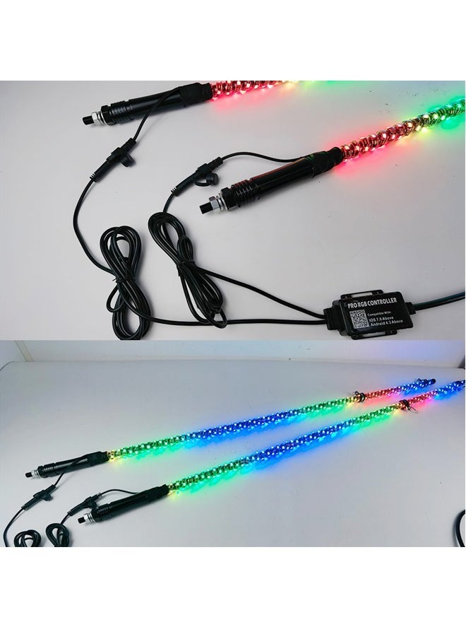 fashionhome - 1 Pair 150 cm Long 360° Spiral Whip Lights Multicolor and Modes RGB LED Lights Side By Side With Wireless Remote and App Control Chasing Lighted Aluminum Antenna Whips for UTV ATV Truck - Image 1