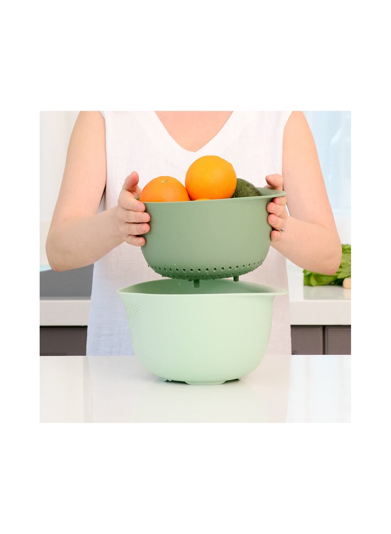 SYOSI Kitchen Colander Set Strain Rice Quinoa and Small Grains Soak Wash and Drain Vegetables and Fruit Olive and Sage 4 Quart Bowl - Image 3