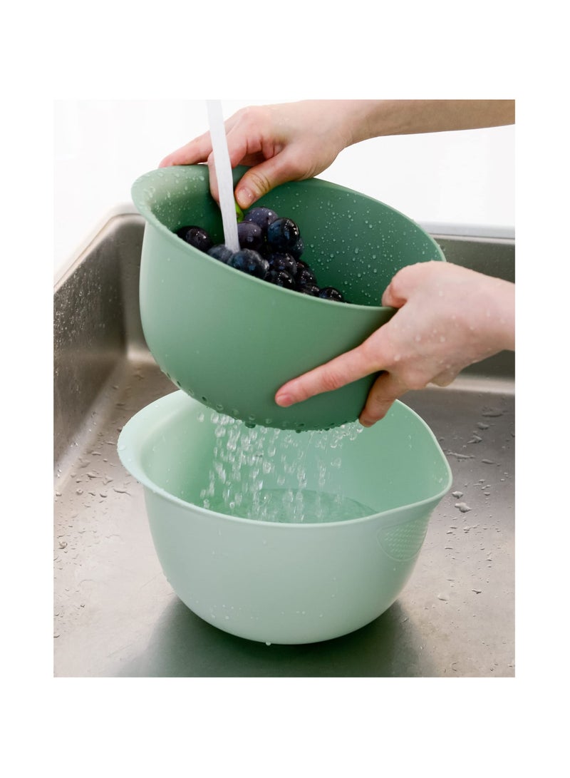 SYOSI Kitchen Colander Set Strain Rice Quinoa and Small Grains Soak Wash and Drain Vegetables and Fruit Olive and Sage 4 Quart Bowl - Image 2