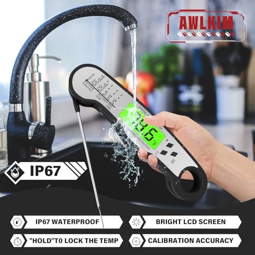 AWLKIM Fast Instant Read Meat Thermometer with Backlight - Waterproof Digital Food Probe for Grilling, Cooking, Baking & Candy Making - Kitchen & BBQ Essential(Black) - Image 4