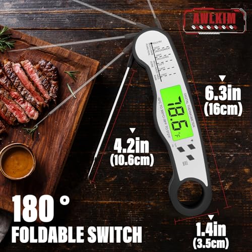 AWLKIM Fast Instant Read Meat Thermometer with Backlight - Waterproof Digital Food Probe for Grilling, Cooking, Baking & Candy Making - Kitchen & BBQ Essential(Black) - Image 3