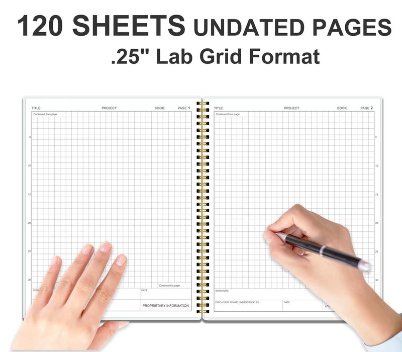 Tuun Fuplan Lab Notebook/Laboratory Notebook - (.25" Grid Format), Laboratory Notebook Quad Ruled Science Lab Book for Chemistry, Physics, 8" x 10", Spiral Bound, Flexible Cover, Flower - Image 2