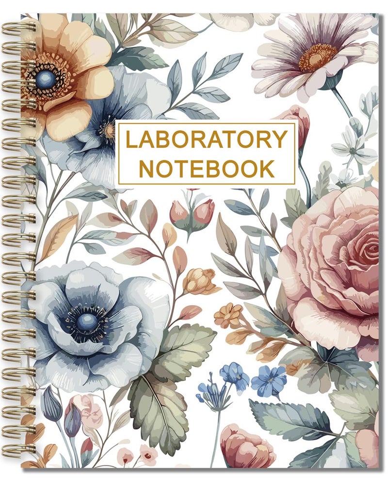 Tuun Fuplan Lab Notebook/Laboratory Notebook - (.25" Grid Format), Laboratory Notebook Quad Ruled Science Lab Book for Chemistry, Physics, 8" x 10", Spiral Bound, Flexible Cover, Flower - Image 1