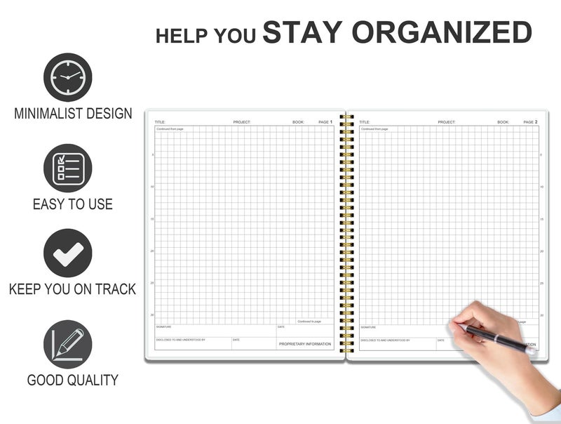 Tuun Fuplan Lab Notebook/Laboratory Notebook - (.25" Grid Format), Laboratory Notebook Quad Ruled Science Lab Book for Chemistry, Physics, 8" x 10", Spiral Bound, Flexible Cover, Flower - Image 3
