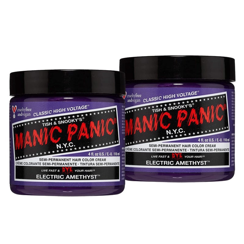 Manic Panic مانيك بانك كلاسيك أميثيست الكهربائي لون شعر شبه دائم لون صبغة شعر بنفسجي ساطع للنساء والرجال يدوم 46 أسبوعًا نباتي خالي من الأمونيا خالي من القسوة إنشاء ومزج درجات مخصصة 4 أونصات 2 عبوة