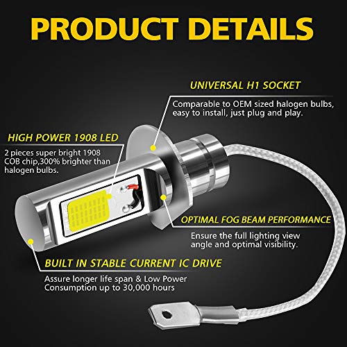 AUXLIGHT H1 LED Fog Light Bulbs 6000K Xenon White, Super Bright High Power COB Chips LED Fog Daytime Running Lights DRL Bulbs Replacement for Cars, Trucks, NOT for Headlights (Pack of 2) - Image 2