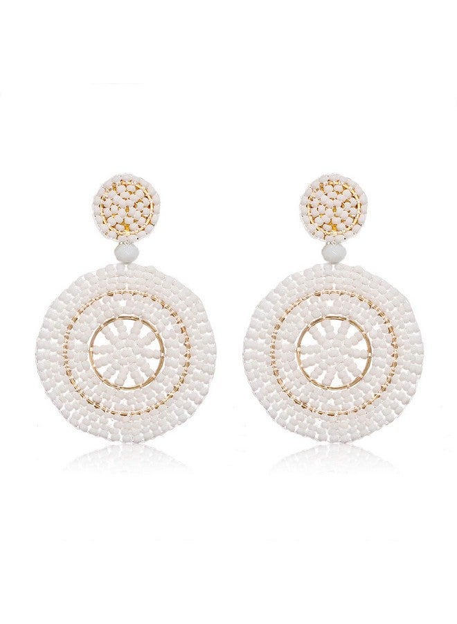 CEALXHENY Beaded Drop Earrings For Women Handmade Colorful Bead Earrings Bohemia Hoop Dangle Earring For Girls (D White) - Image 1