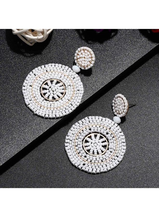 CEALXHENY Beaded Drop Earrings For Women Handmade Colorful Bead Earrings Bohemia Hoop Dangle Earring For Girls (D White) - Image 4