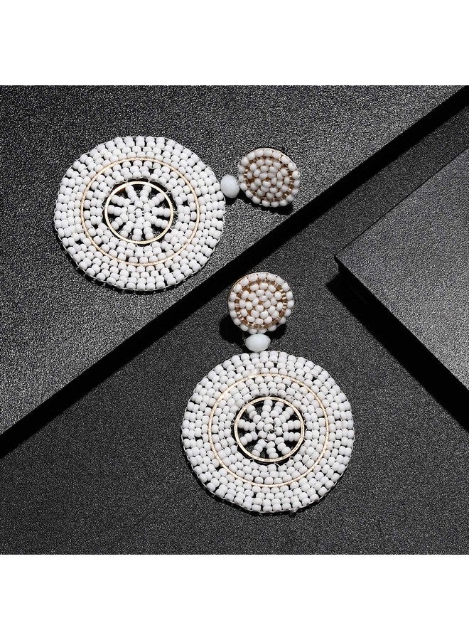 CEALXHENY Beaded Drop Earrings For Women Handmade Colorful Bead Earrings Bohemia Hoop Dangle Earring For Girls (D White) - Image 2