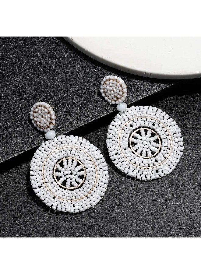 CEALXHENY Beaded Drop Earrings For Women Handmade Colorful Bead Earrings Bohemia Hoop Dangle Earring For Girls (D White) - Image 3