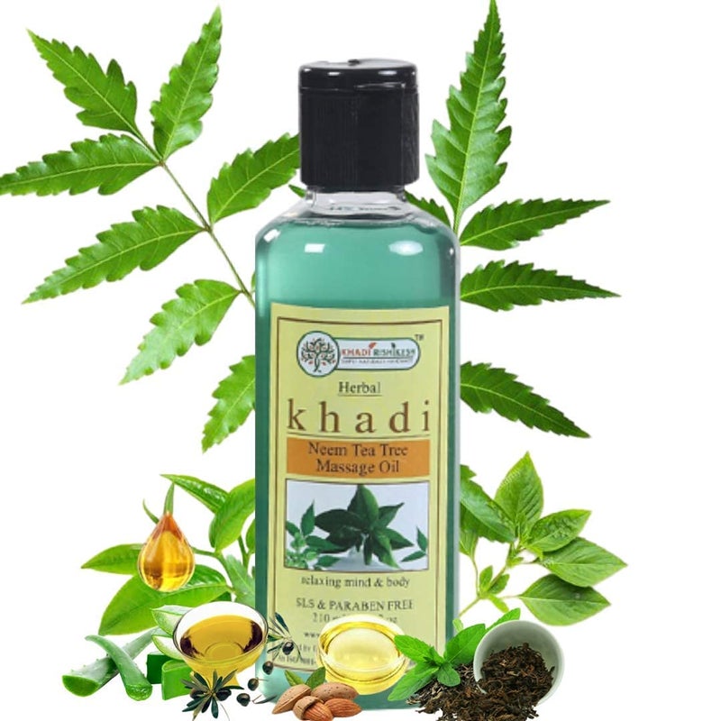 Khadi Rishikesh Ayurvedic Neem Tea Tree Body oil For Full Body Massage Oil,Unisex,Pain Relief Oil,Skin Glowing,Herbal Winter Massage Oil,SLS & Paraben Free-210Ml, - Image 3