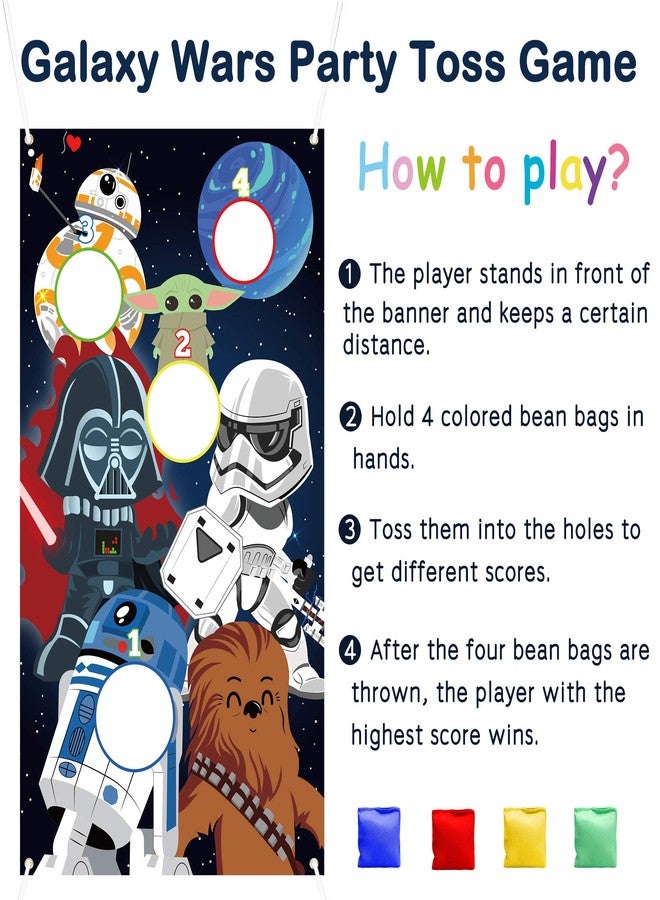 ألعاب رمي أكياس الفول من ERguanfoiun Galaxy Wars مع 4 أكياس فول - لعبة رمي ممتعة داخلية وخارجية، خلفية لافتة، أنشطة حفلات، لوازم هدايا حفلات عيد ميلاد بطابع حرب المجرات الفضائية، زينة للأطفال والكبار - Image 3