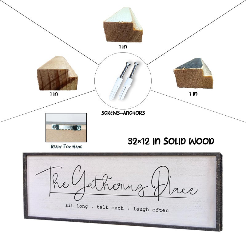 Surfapans The Gathering Place Wall Decor Sign 32"x12" Large Family Dining Room Vintage Wooden Framed Country Farmhouse Simple And Rustic Hanging For Kitchen Home Wall Art Decoration (Black) - Image 2